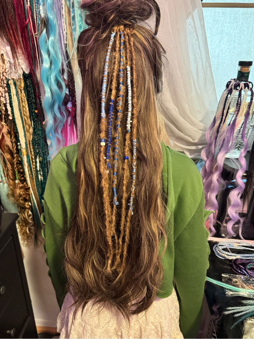 Handmade Blue and Brown Hair Wrap Extensions - Women Hair